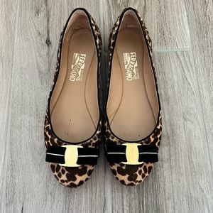 Ferragamo Leopard Flats. Calf hair. 8M.
